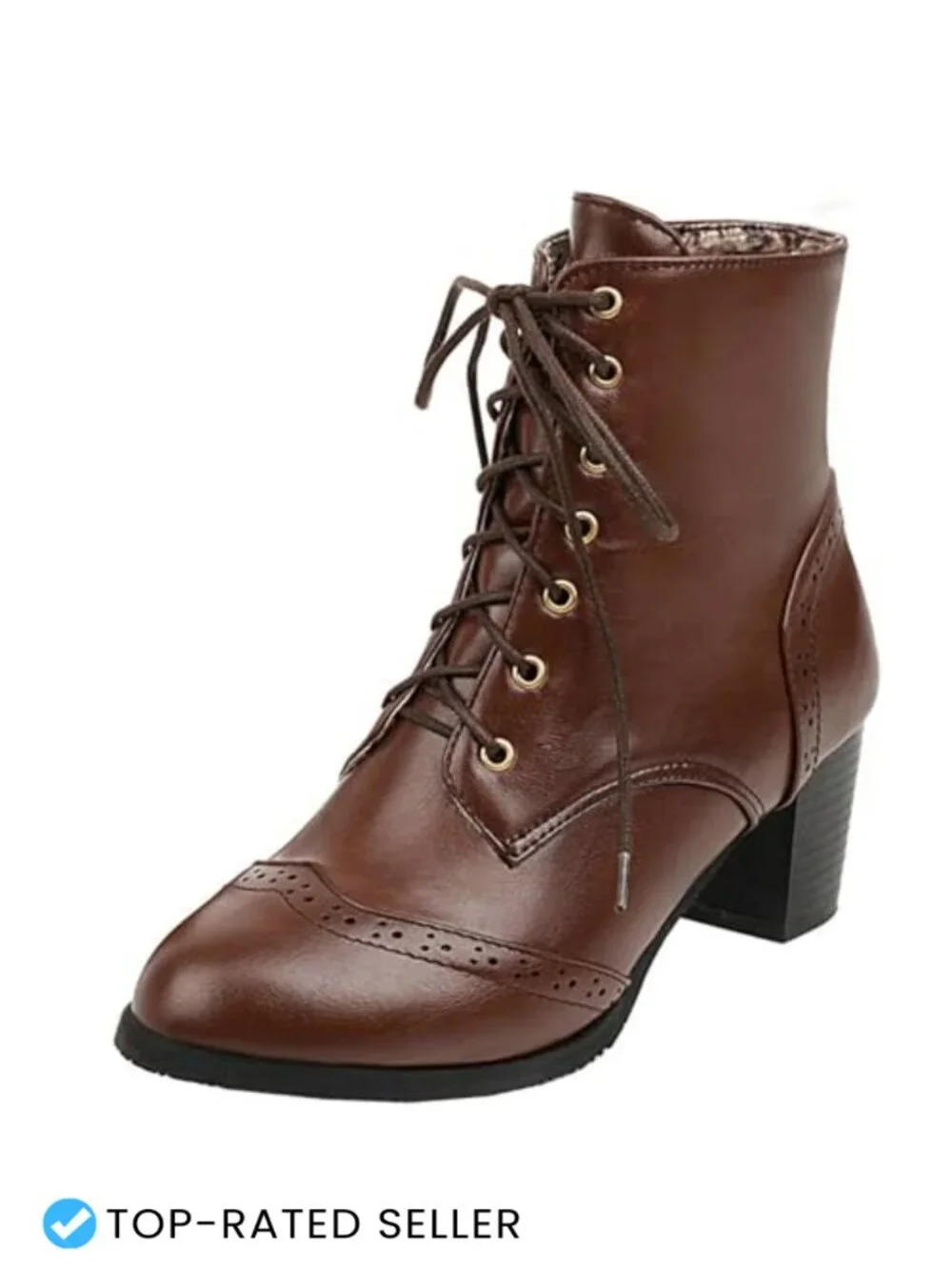Faux Leather Victorian Granny Booties Lace Up Round Toe Ankle Boots